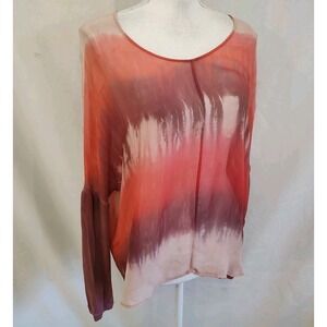 Gypsy Hollywood Top SILK Tie Dye Sheer High Low Loose Fit Pink Knit Sleeve Sz L